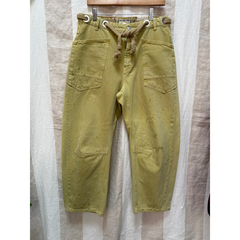 Free People RARE Yellow Distressed Citron Moxie Barrel Jeans size 29 Splattered - Picture 5 of 8
